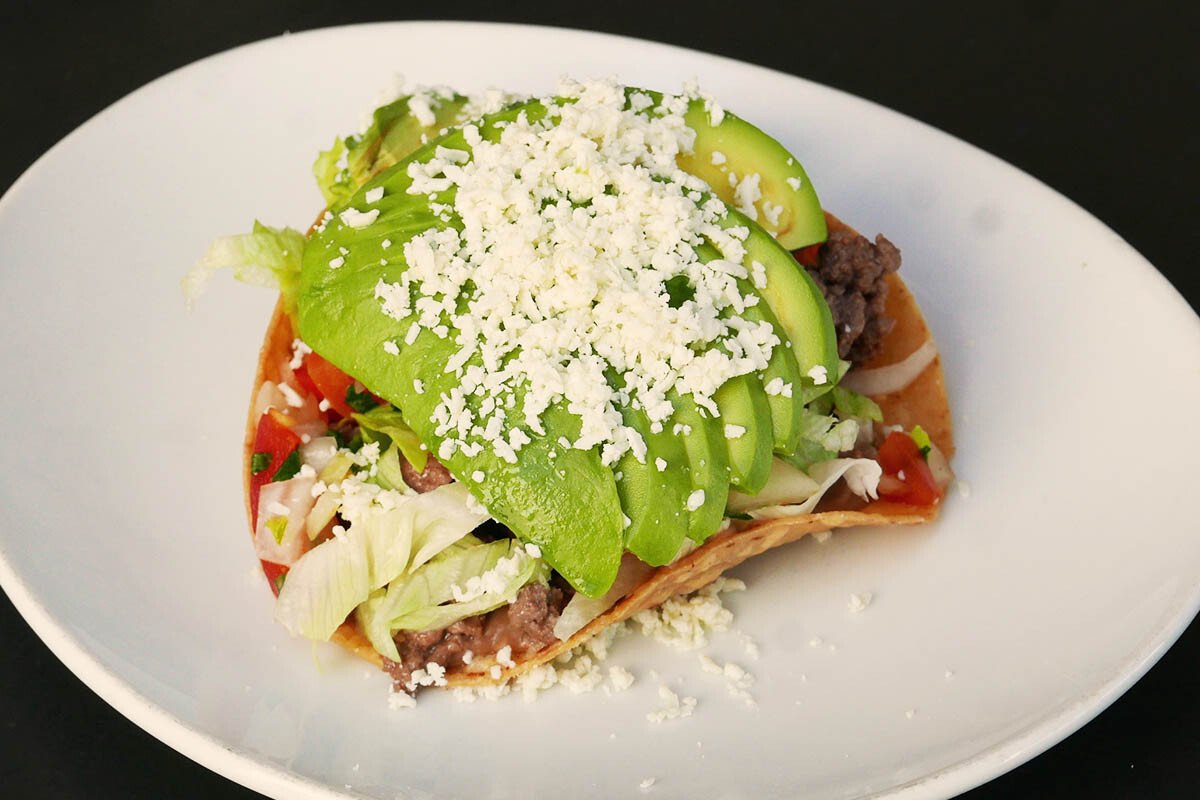 Avocado, Bean and Beef Tostada