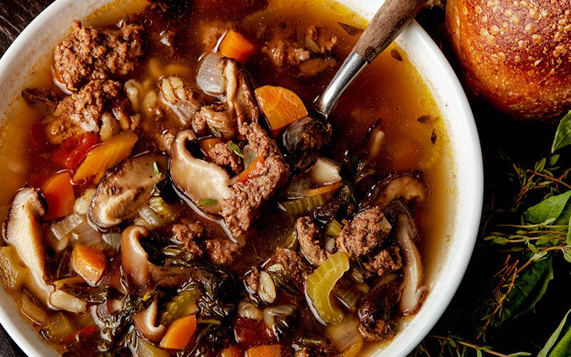 Mushroom Beef Barley Soup with Flanken - Hearty Deli-Style Soup Recipe