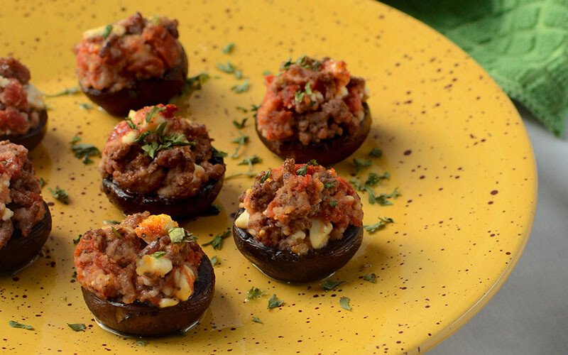 Beef, Tomato & Feta Stuffed Mushrooms