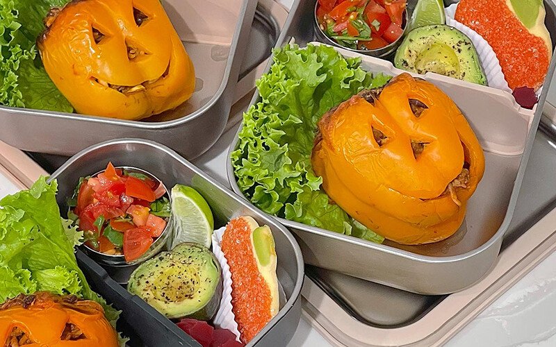 Bento Box Enchilada Ground Beef Jack O' Lantern Stuffed Peppers