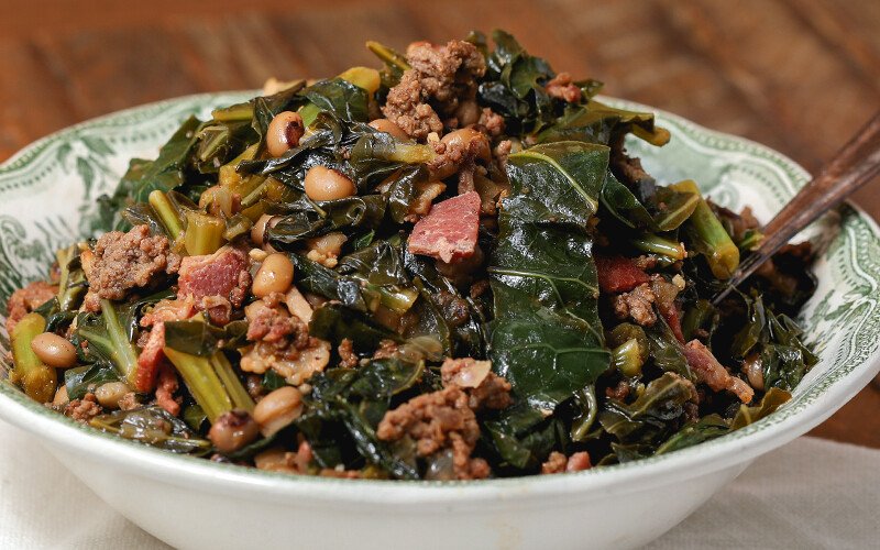 Black-Eyed Peas & Collard Greens with Ground Beef