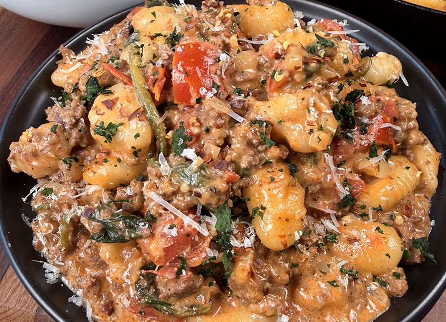 Creamy Ground Beef Gnocchi Skillet