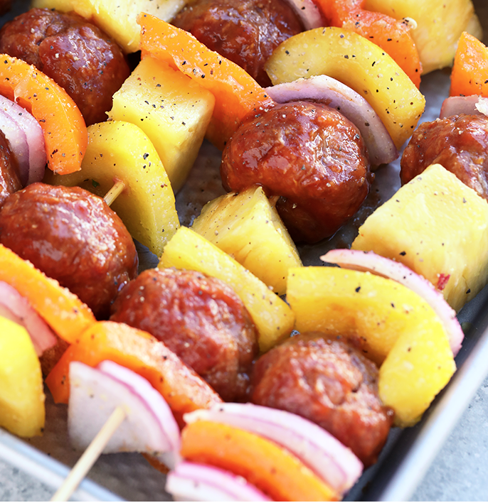 Grilled Sweet & Sour Meatball Skewers