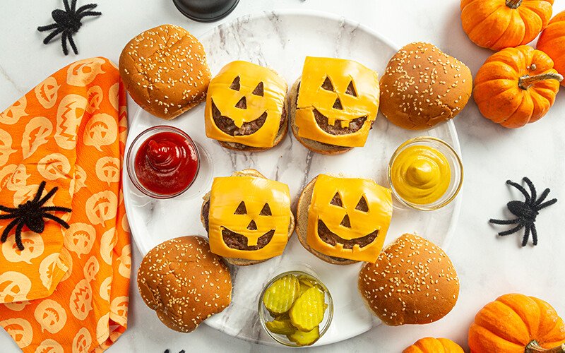 Halloween Jack O' Lantern Cheeseburgers