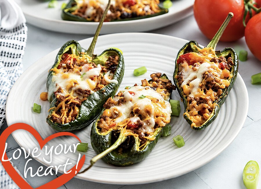 Heart-Healthy Beef-Stuffed Poblano Peppers