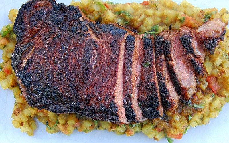 Strip Steak with Cumin, Curry & Potatoes