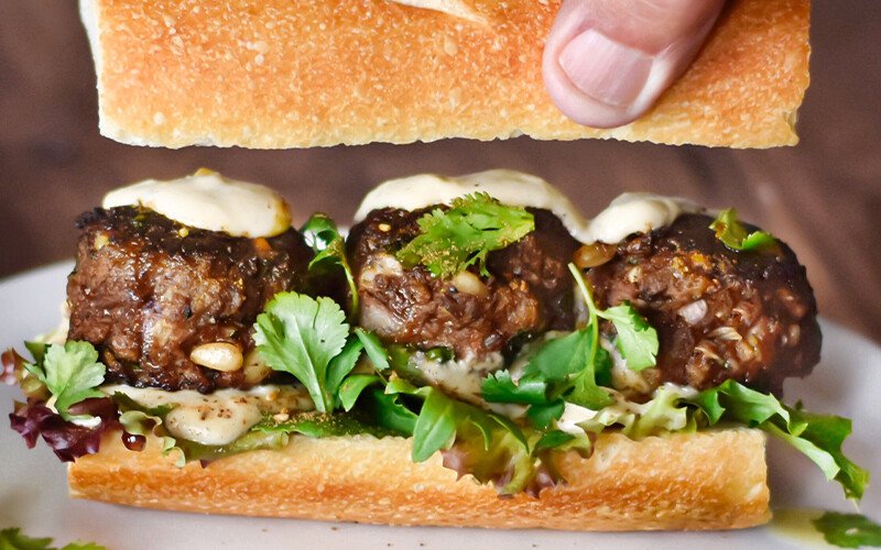 Moroccan Meatball Sub with Sumac Tahini Sauce