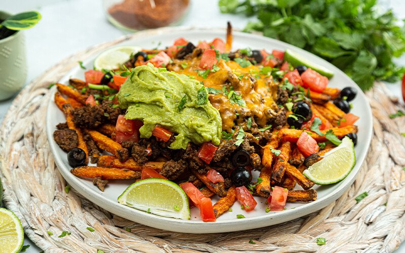 Smothered Ground Beef Sweet Potato Fries