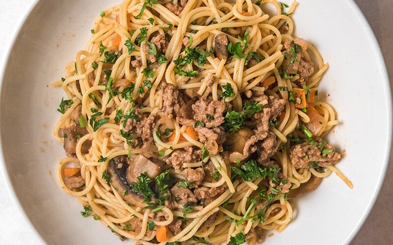 Spaghetti Bolognese with Mushrooms & Rosemary