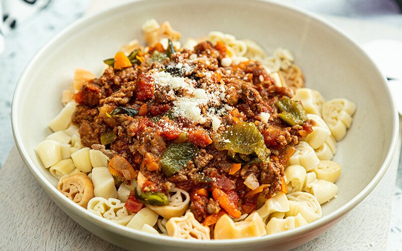 Spicy Poblano Bolognese Pasta