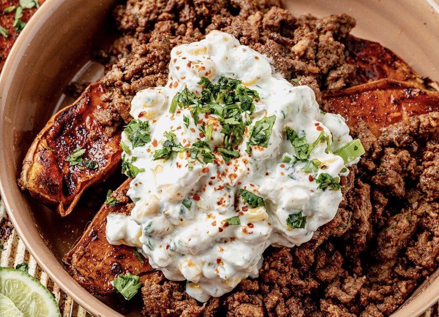 Street Corn Beef Taco Bowls with Sweet Potatoes 