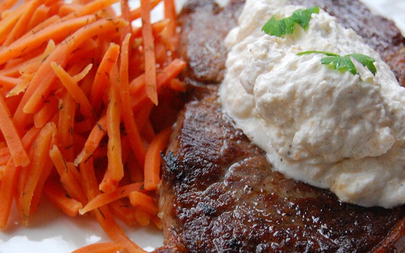 Top Sirloin with Horseradish Cream Sauce & Pickled Carrots